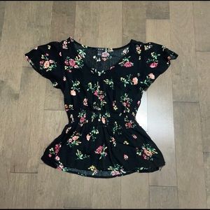 Black floral blouse